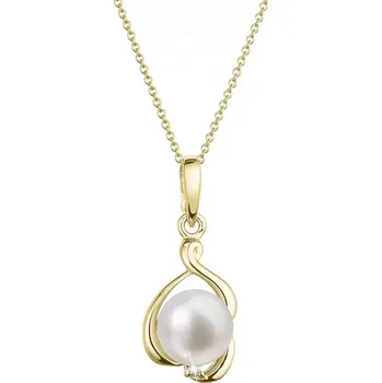 Oblečení a móda Zlatý 14 karátový náhrdelník s bílou říční perlou a briliantem 92PB00052
