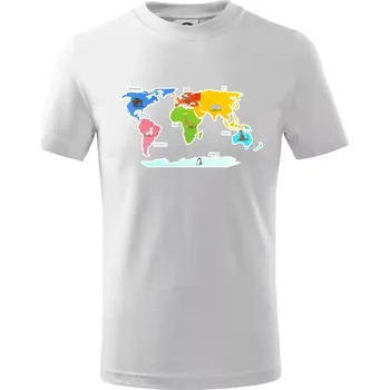 Chlapecké tričko Světové kontinenty s názvy a zvířátky - Tričko dětské bavlněné - 98 cm / 2 roky ( Bílá )