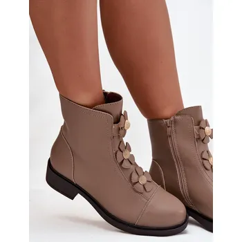 Dámská zimní obuv Dámské boty Jezzi – zateplené s dekorativními květinami, béžové Velikost: 36