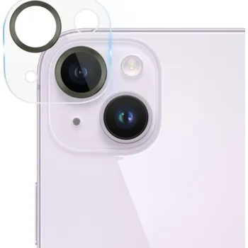 Tvrzené sklo s kovovými rámečky k ochraně čoček fotoaparátu pro iPhone 14 / 14 Plus - tmavě zelené