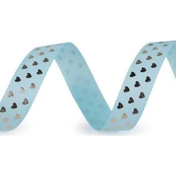 Stuha Rypsová stuha srdce šíře 15 mm, střední, 4 modrá světlá zlatá