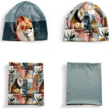 Panel se střihem M funkční úplet set čepice a nákrčník klidný lev