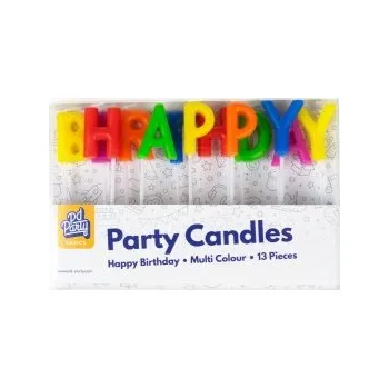 Dortová svíčka PD Svíčky písmena HAPPY BIRTHDAY barevné 2,5cm 13 ks