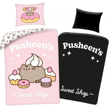 Povlečení Halantex Bavlněné světélkující povlečení Pusheen Sweet růžové 140 x 200, 70 x 90 cm zipový uzávěr