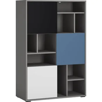 regál Regál Laser - Meble Wojcik Šedá Platinová / Alpská Bílá / Černá Perla / Matná Modrá 83.7x126.6 cm