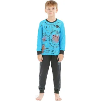 BAVLNĚNÉ CHLAPECKÉ PYŽAMO SMAJLÍK NOVINKA Barva: Tyrkysová, Velikost: 140