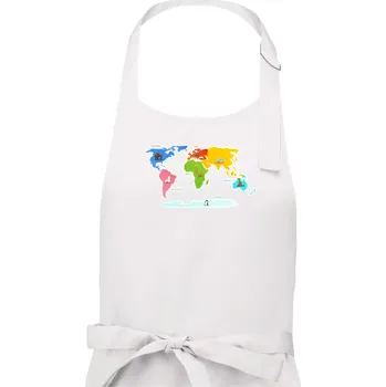 Kuchyňská zástěra Světové kontinenty s názvy a zvířátky - Dámská zástěra na vaření - Univerzální velikost ( Bílá )
