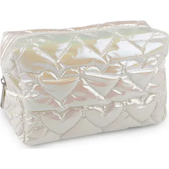 Kosmetická taška Kosmetická taška / pouzdro prošívané, srdce 18x11 cm holografické, velké, 1 krémová nejsvět.