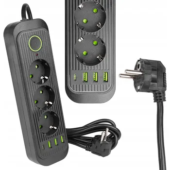 Napájecí kabel Prodlužovací Kabel lištový Masterled 2 m 3 zásuvky černý s uzemněním 4x USB