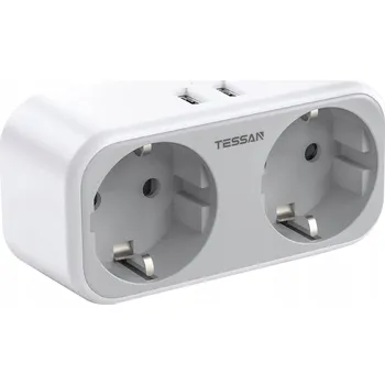 Zabezpečení domácnosti Cestovní adaptér / redukce z UK zástrčky na EU + 2 USB porty, bílý