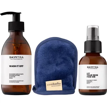 Pleťový krém SkinTra - Sada "Glow Starter" - Odličovací rukavice + Čistící gel 200 ml + Výživný krém 50 ml