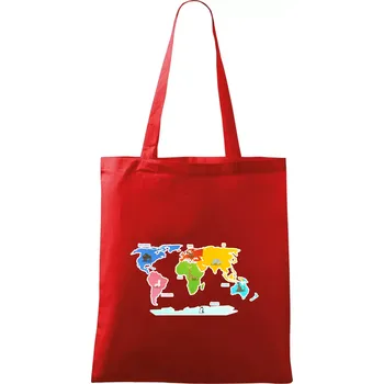 Světové kontinenty s názvy a zvířátky - Taška bavlněná - 42 x 38 cm ( Červená )