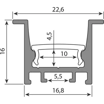 LED páska Vestavný hliníkový profil VU 22x16mm včetně matného difuzoru 1m