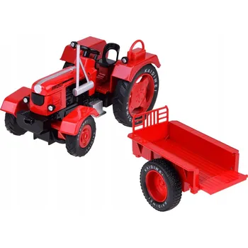 autíčko Červený kovový traktor s přívěsem, otočná gumová kola 1:18 ZA5202