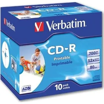 Optické médium CD-R Verbatim Printable - potisknutelná, standard box, 10 ks