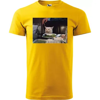 Pánské tričko Sablio Tričko s potiskem Angry cat meme - žluté M