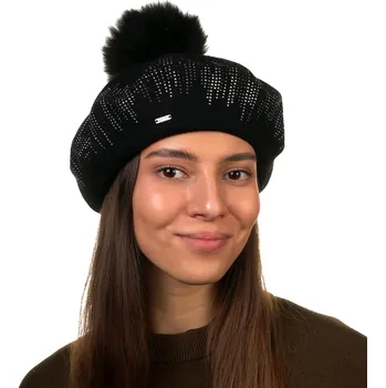 Čepice Willi - Hats Heaven Dámský zimní černý baret ozdobený - Willi Perlesa Velikost: Unisize (S-XL)