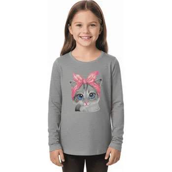 DÍVČÍ TRIČKO S KOČKOU BF Barva: Šedá, Velikost: 146