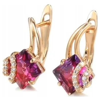 Náušnice Náušnice pozlacené čtverečky zlaté náušnice zirkony růžové zlato