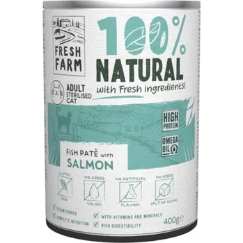 Krmivo pro kočku FRESH FARM STERILIZOVANÁ PAŠTIKA Z LOSOSA 400G