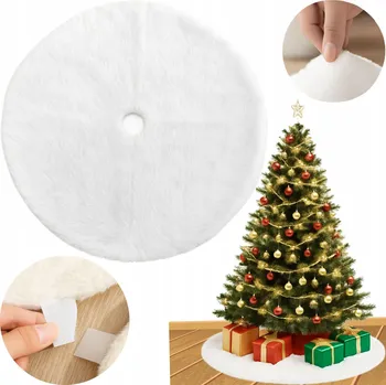 Stojánek na vánoční stromek Obal na Stojan Vánočního Stromku Huňatý Bílý Sukně Pod Stromek Podložka 122 cm