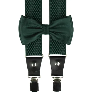 Kšandy Smaragdově zelený pánský set s jemným vzorem - kšandy, motýlek a kapesníček