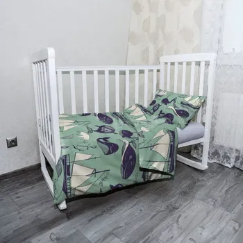 Povlečení Sablio Mikroplyšové dětské povlečení do postýlky Velryby - 120x90 / 40x60