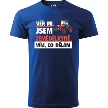 Pánské tričko Sablio Tričko s potiskem Věř mi, jsem zemědělkyně - modré 5XL