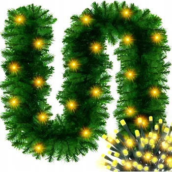 Vánoční dekorace VÁNOČNÍ GIRLANDA ŘETĚZ 280 CM UMĚLÁ ZELENÁ HUSTÁ + SVĚTÝLKA