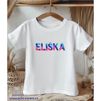 Trička s potiskem Tričko s potiskem, Vytvořte si vlastní originální tričko se jménem, STYL barevné pruhy, 1 ks zvolte VELIKOST trička ZDE:: 7/8 let Beagle