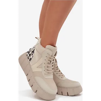 Dámská zimní obuv Dámské kotníkové boty na platformě z pravé kůže Vinceza – béžové Velikost: 40