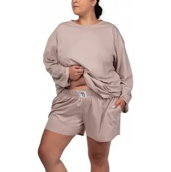 Dámské noční prádlo MONA QUEEN SIZE Bavlněné pyžamo JOY s dlouhým rukávem béžové 5XL