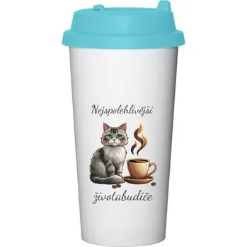Káva Cestovní termohrnek s potiskem Káva a kočka - nejspolehlivější života budiče