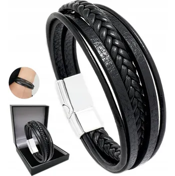 Náramek SREBRNA SKÓRZANA Pánský Náramek Silný Elegantní náramek + DÁREK