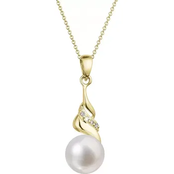 Oblečení a móda Zlatý 14 karátový náhrdelník s bílou říční perlou a brilianty 92PB00054