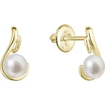 Náušnice Zlaté 14 karátové náušnice pecky žluté zlato s bílou říční perlou 91P00044