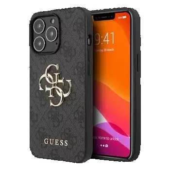 Pouzdro na mobilní telefon Guess PU 4G Metal Logo Zadní Kryt pro iPhone 13 Pro Max Grey