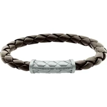 Náramek PORSCHE DESIGN Bracelet Nexus Náramek kožený pletený tmavě zelená olivová s logem 19 cm