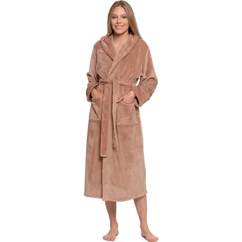 Dámský župan Moraj Teplý dlouhý zavazovací dámský župan s kapucí a kapsami béžový, S