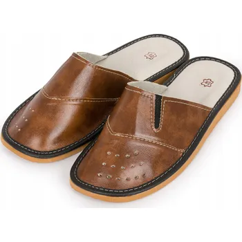 Pracovní oblečení Pánské domácí pantofle z pohodlné ekologické kůže s ortopedickou vložkou VEL.46 hnědá 46