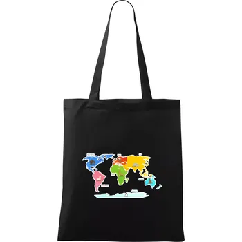 Nákupní taška Světové kontinenty s názvy a zvířátky - Taška bavlněná - 42 x 38 cm ( Černá )