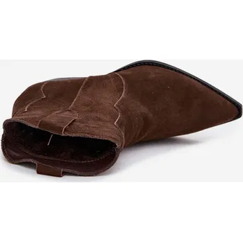 Dámské kozačky Dámské kovbojské kotníkové boty z přírodní velurové kůže Beretta – čokoládové Velikost: 38