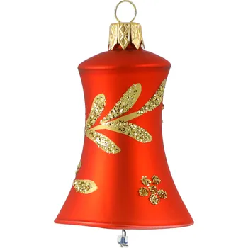 Vánoční ozdoba OZDOBA Zvonek bronzové větvičky - červený