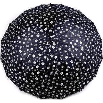 Dámský vystřelovací deštník květy, velké, 4 modrá tmavá