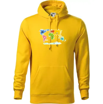 Pánská mikina Světové kontinenty s názvy a zvířátky - Mikina pánská Cape s kapucí - XL ( Žlutá )