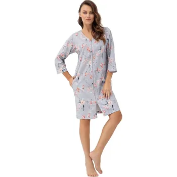 Dámský župan Dámský šedý župan na zip Luna z bavlny, šedá M i41_9999951437_2:šedá_3:M_