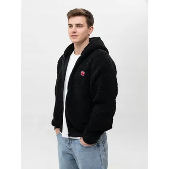 Pánská mikina ROZEPÍNACÍ MIKINA SHERPA S Kapucí Pánská Oversize černá FLEECOVÁ JIGGA M