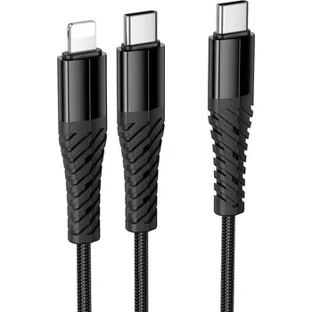 Datový kabel Kabel 2v1 USB C na USB C+Lightnig Hoco 1 M X123 černý