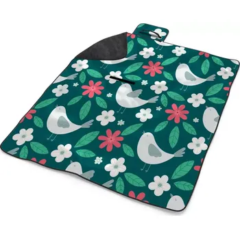 deka Sablio Plážová deka Červené kvítí s ptáčky: 200x140 cm