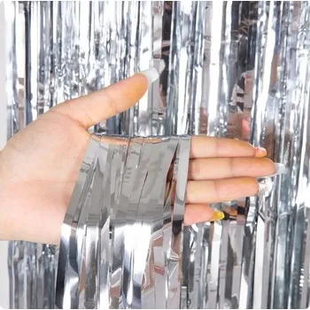 Záclona Záclona závěs velká Stříbrná párty Narozeniny